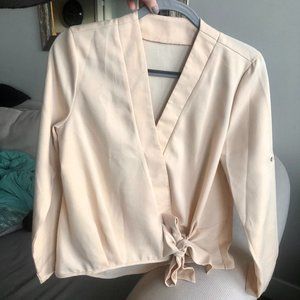 Khaki wrap blouse w/ adjustable tie